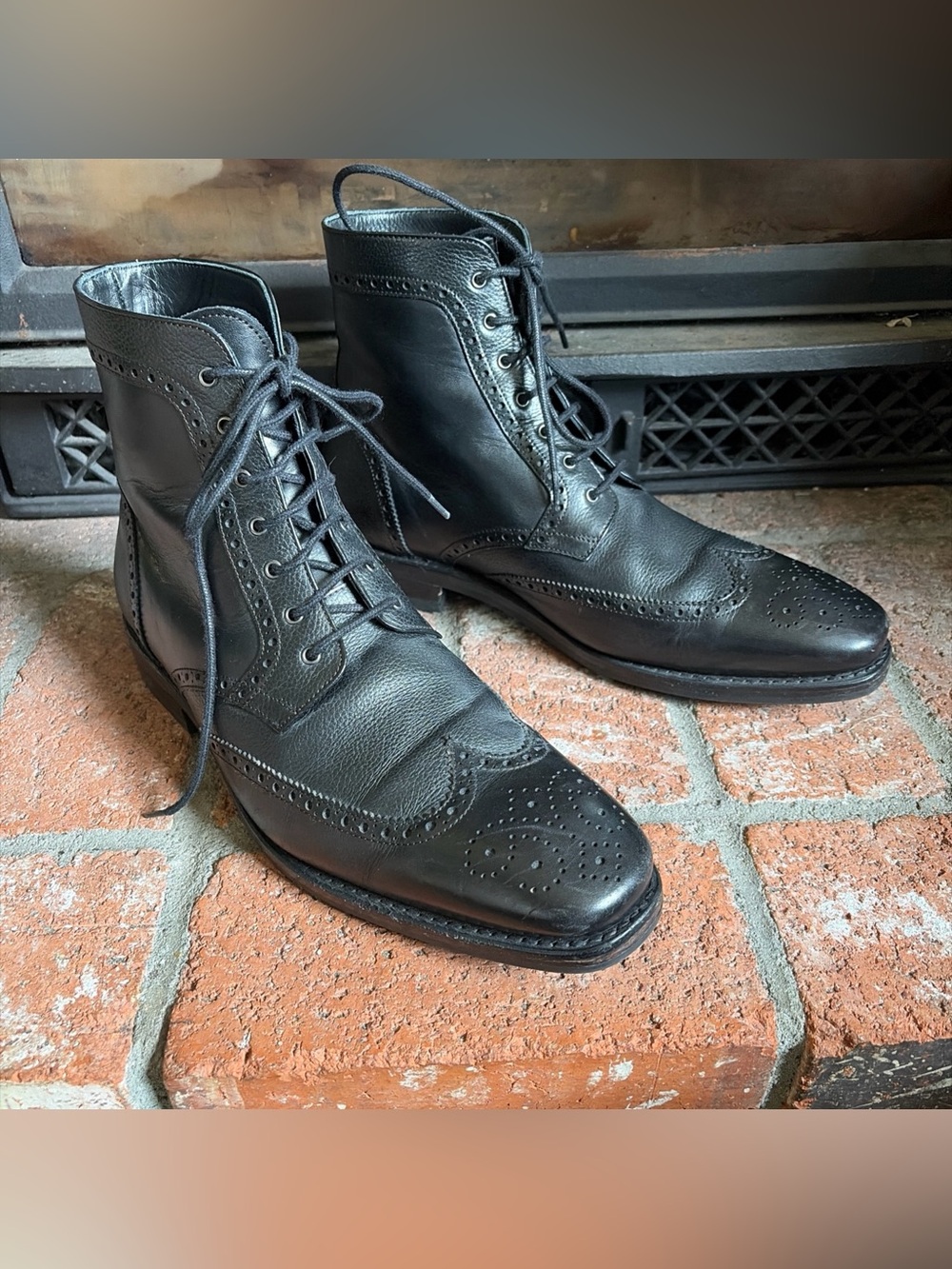 Thursday Boot Company Black Brogue Leather Wingtip Lace-Up Ankle Boots